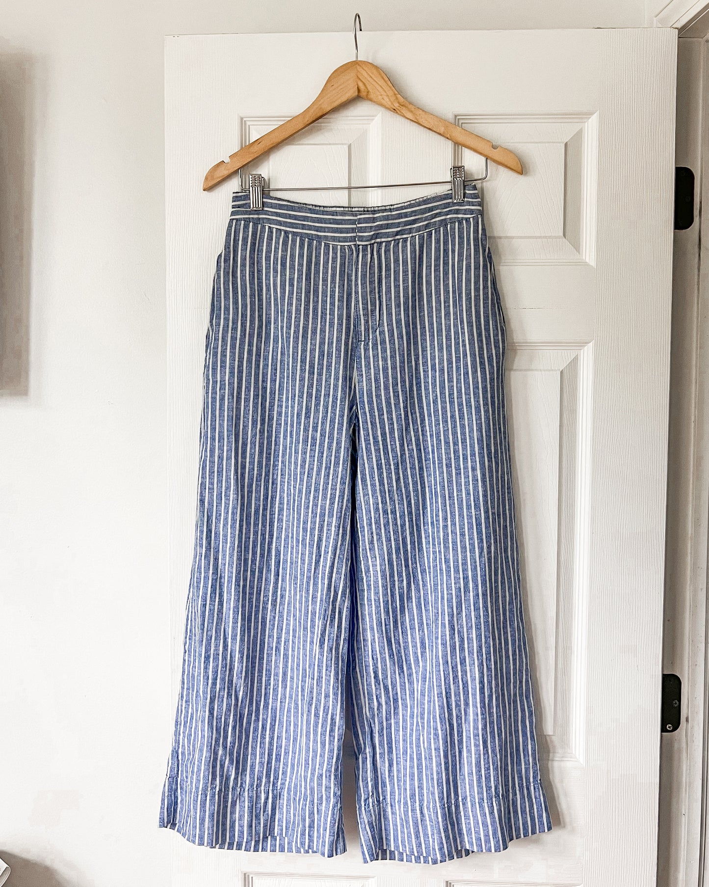 Blue Linen Striped Pants