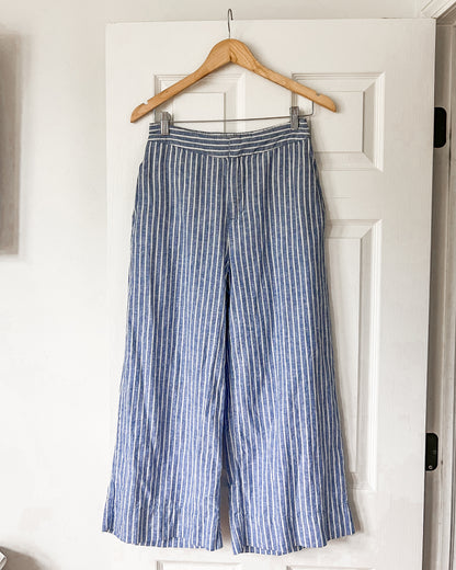 Blue Linen Striped Pants