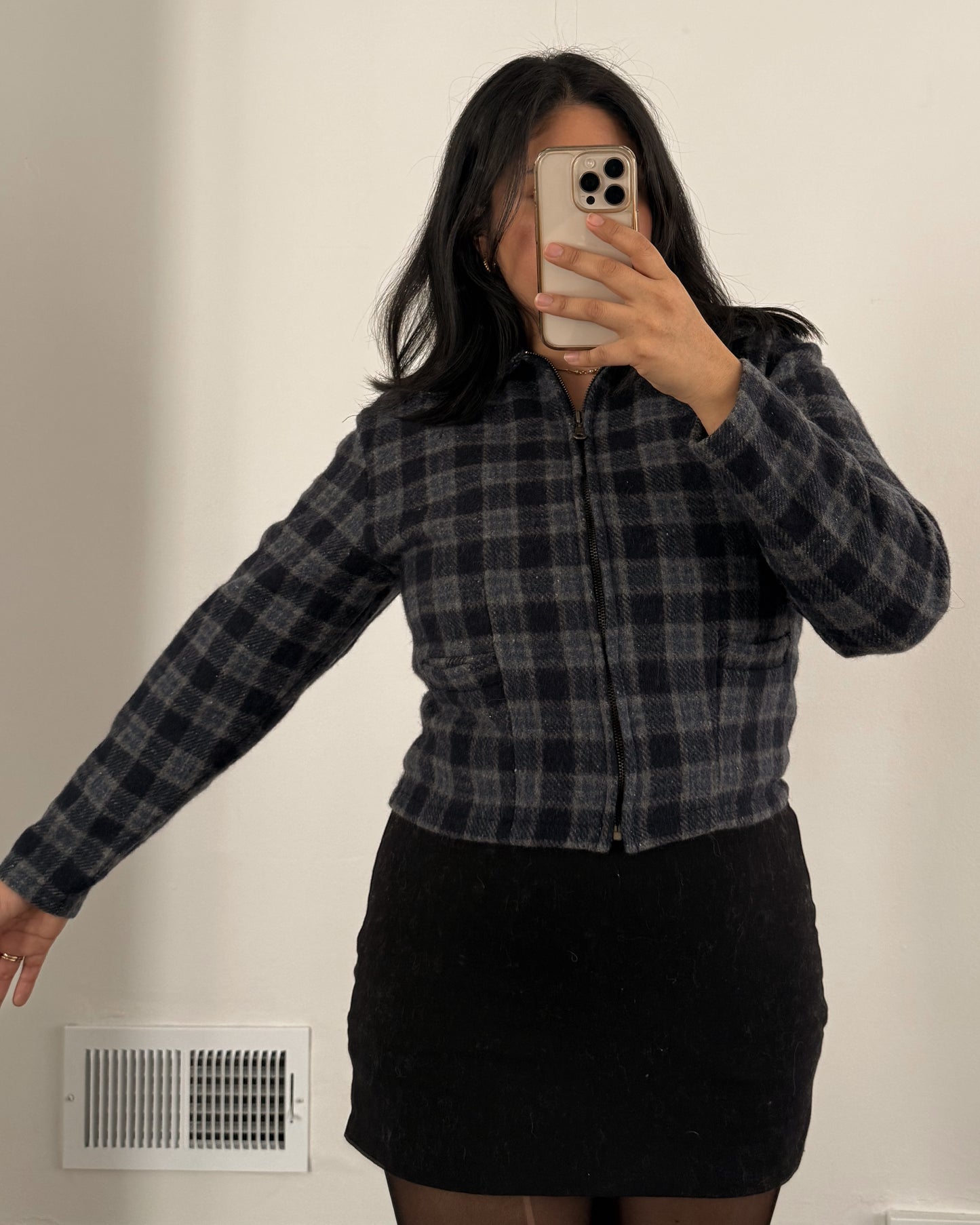 Plaid Wool Blend Cropped Jacket