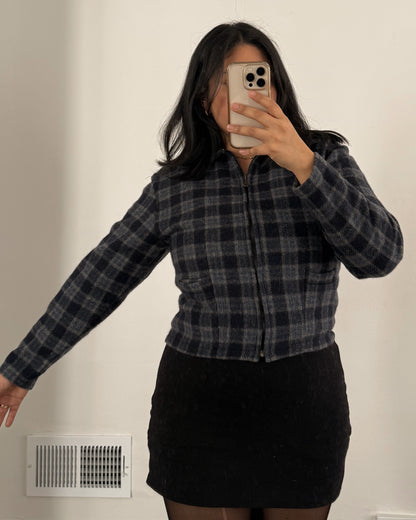 Plaid Wool Blend Cropped Jacket