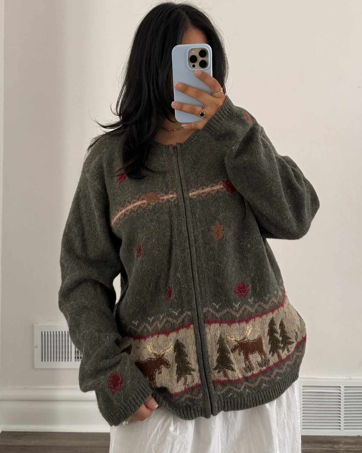 Moose Fall Zip Up Sweater