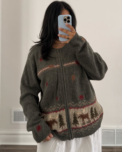 Moose Fall Zip Up Sweater