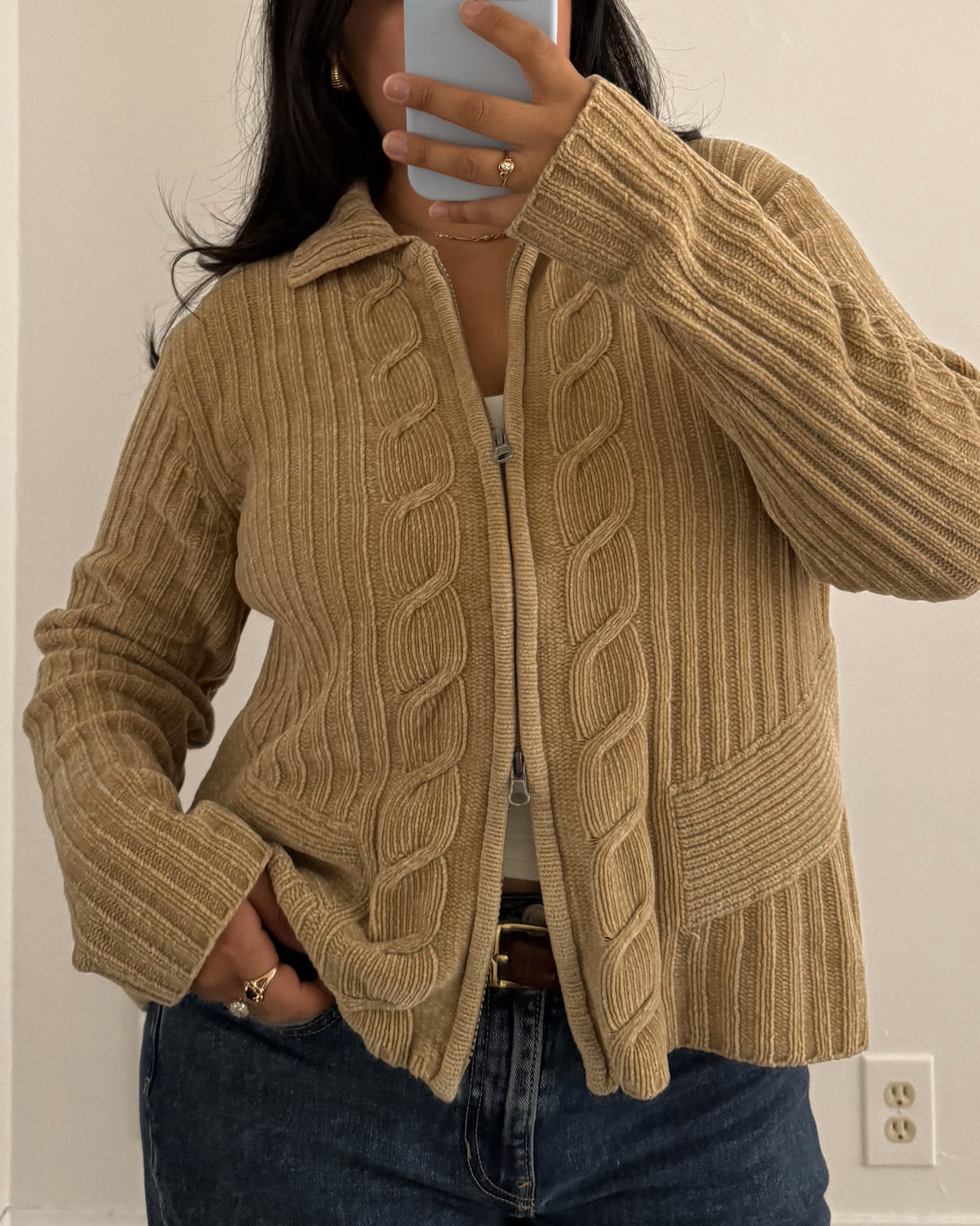 Cableknit Double Zipper Sweater