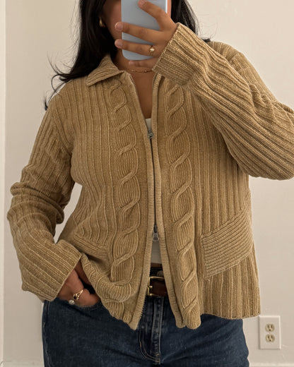 Cableknit Double Zipper Sweater