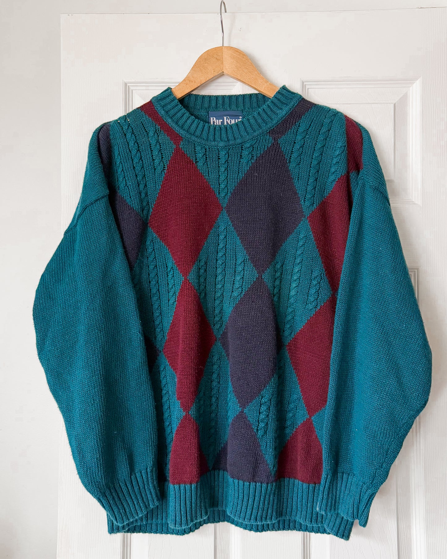 Vintage Teal Diamond Knitted Sweater