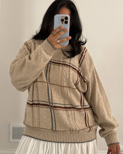90’s Plaid Cable Knit Sweater