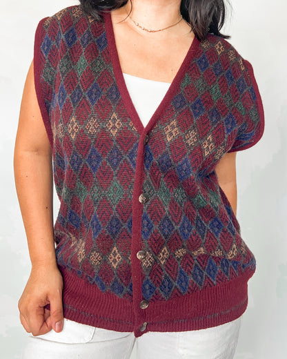 Burgundy Diamond Knitted Vest