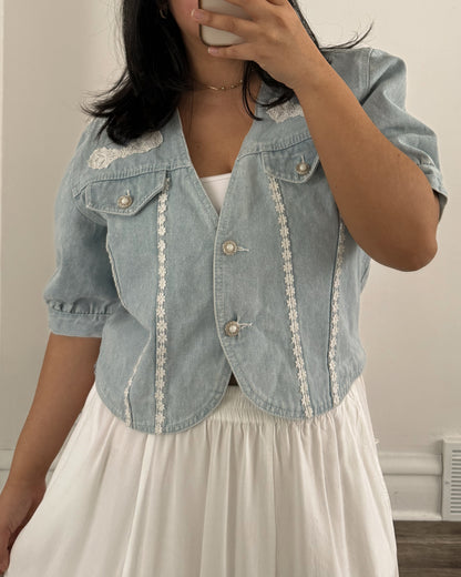 Denim Lace Puff Sleeve Top