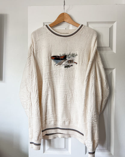 Vintage Embroidered Textured Knitted Sweater