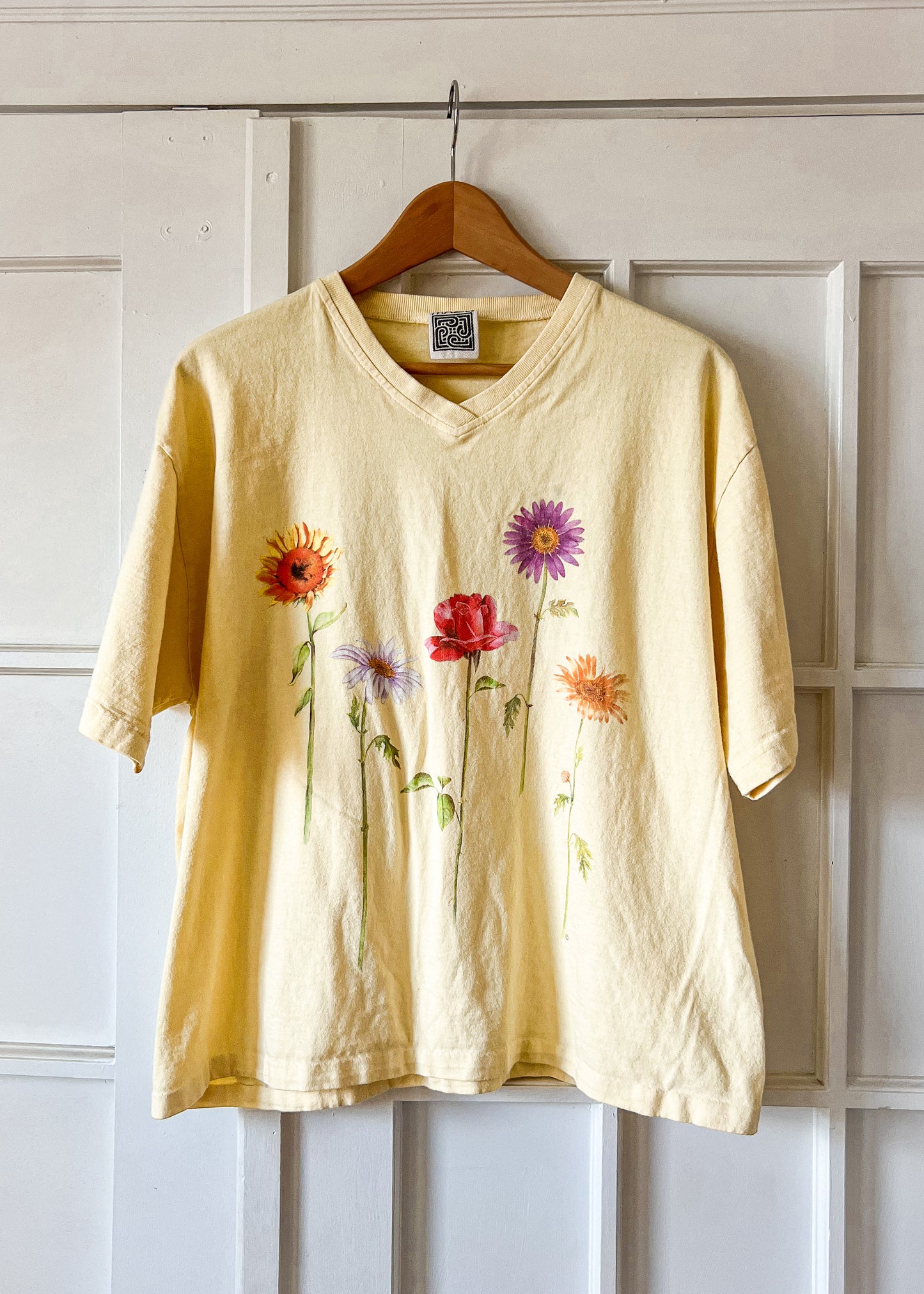 Yellow Floral V Neck T Shirt