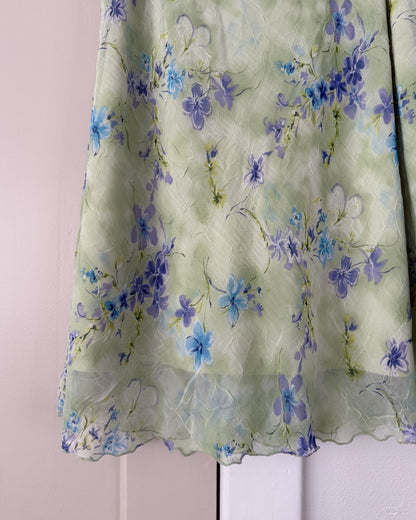 Vintage Green Floral Midi Skirt