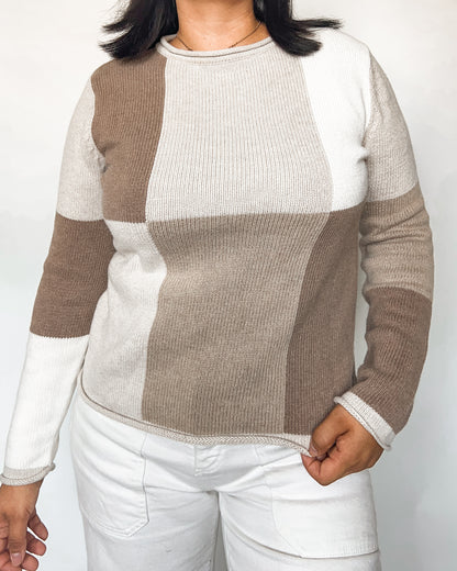 Color Block Neutral Knitted Sweater