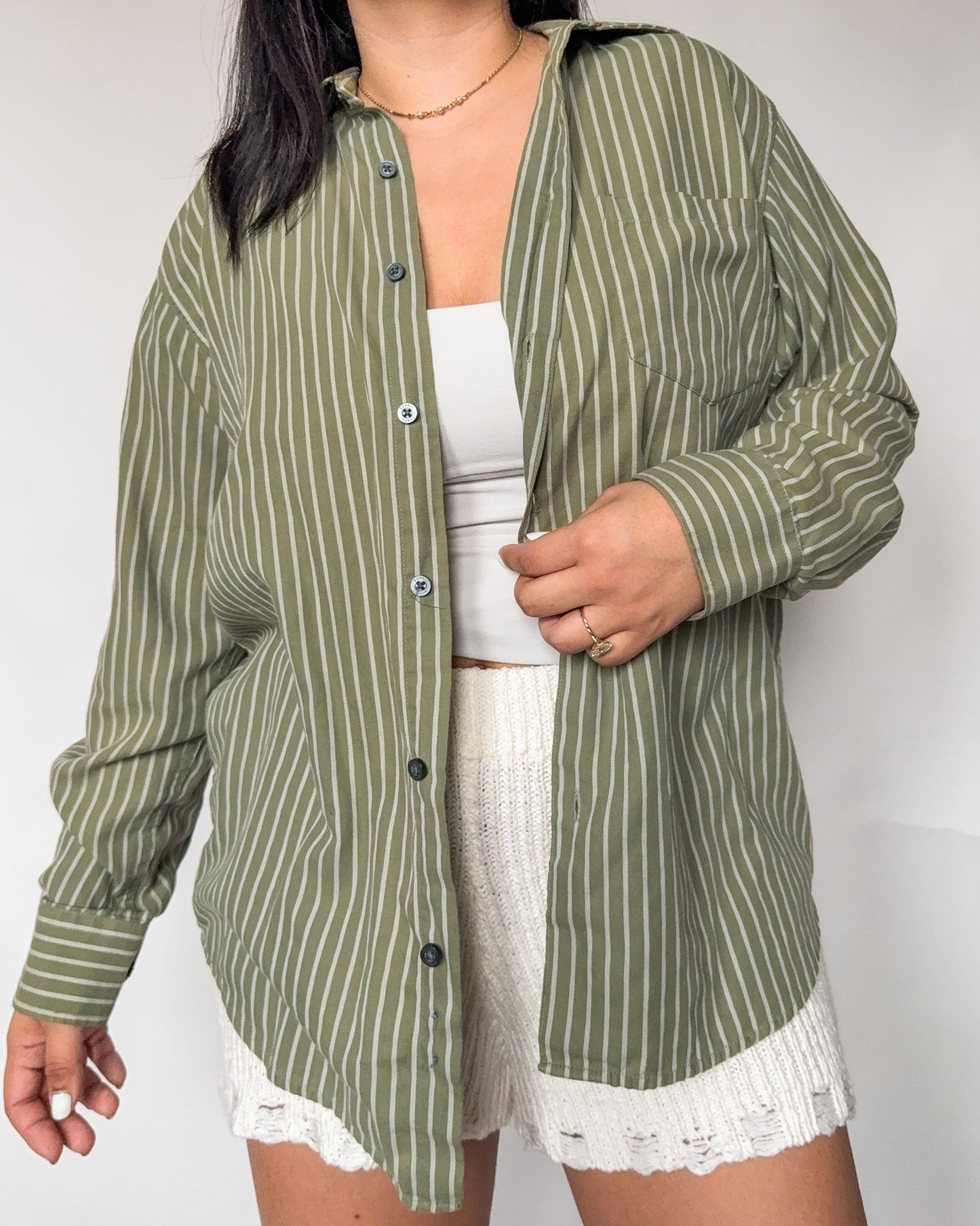 Sage Striped Button Up Shirt
