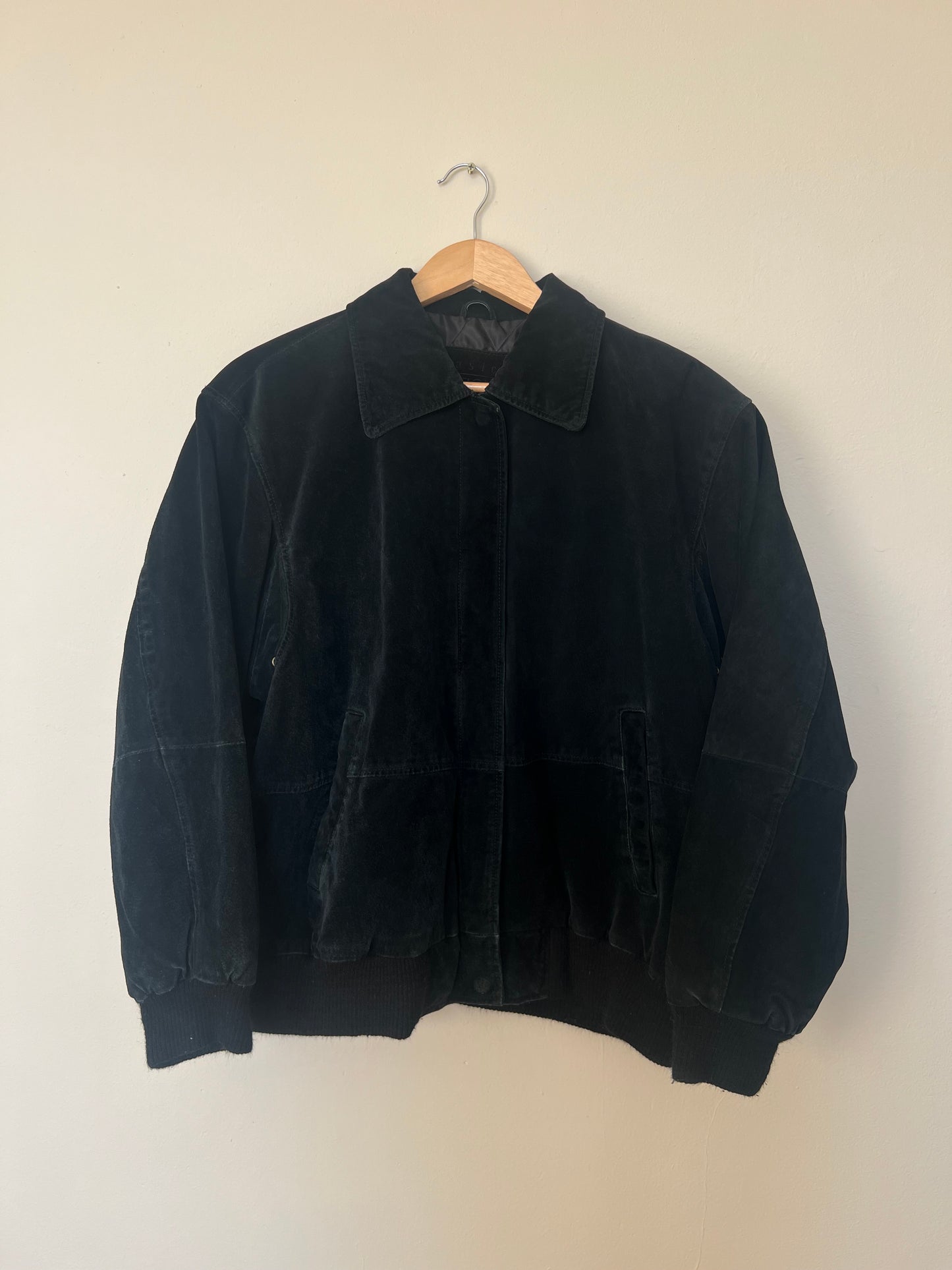 Black Suede Leather Bomber Jacket