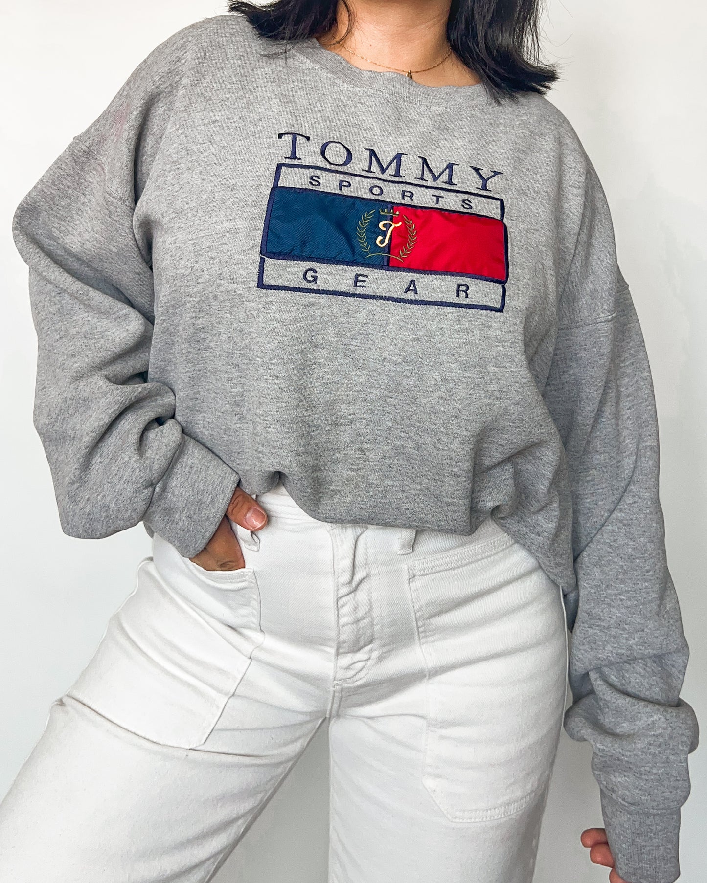 Tommy Embroidered Gray Crewneck Sweater