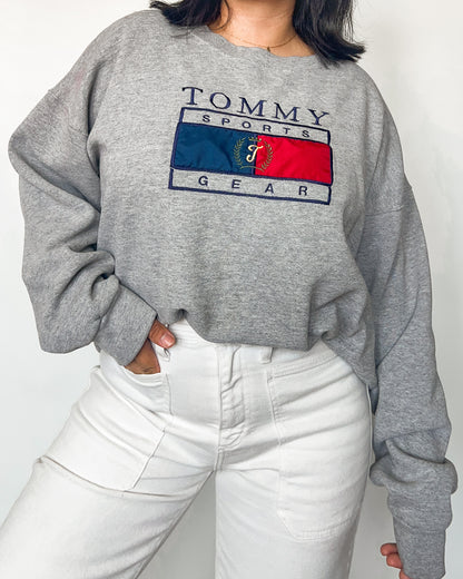 Tommy Embroidered Gray Crewneck Sweater