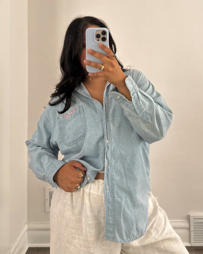 Floral Embroidered Button Down