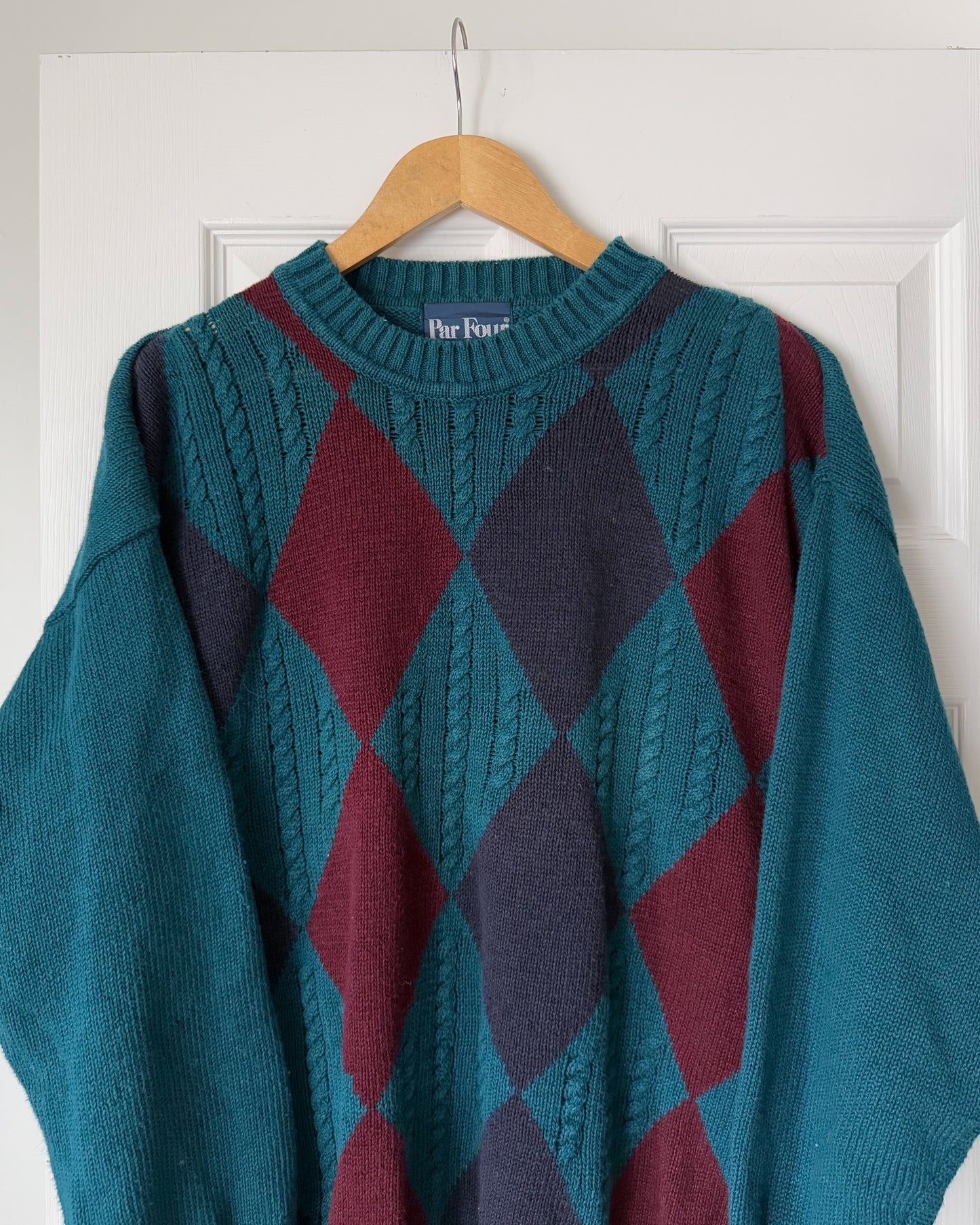 Vintage Teal Diamond Knitted Sweater