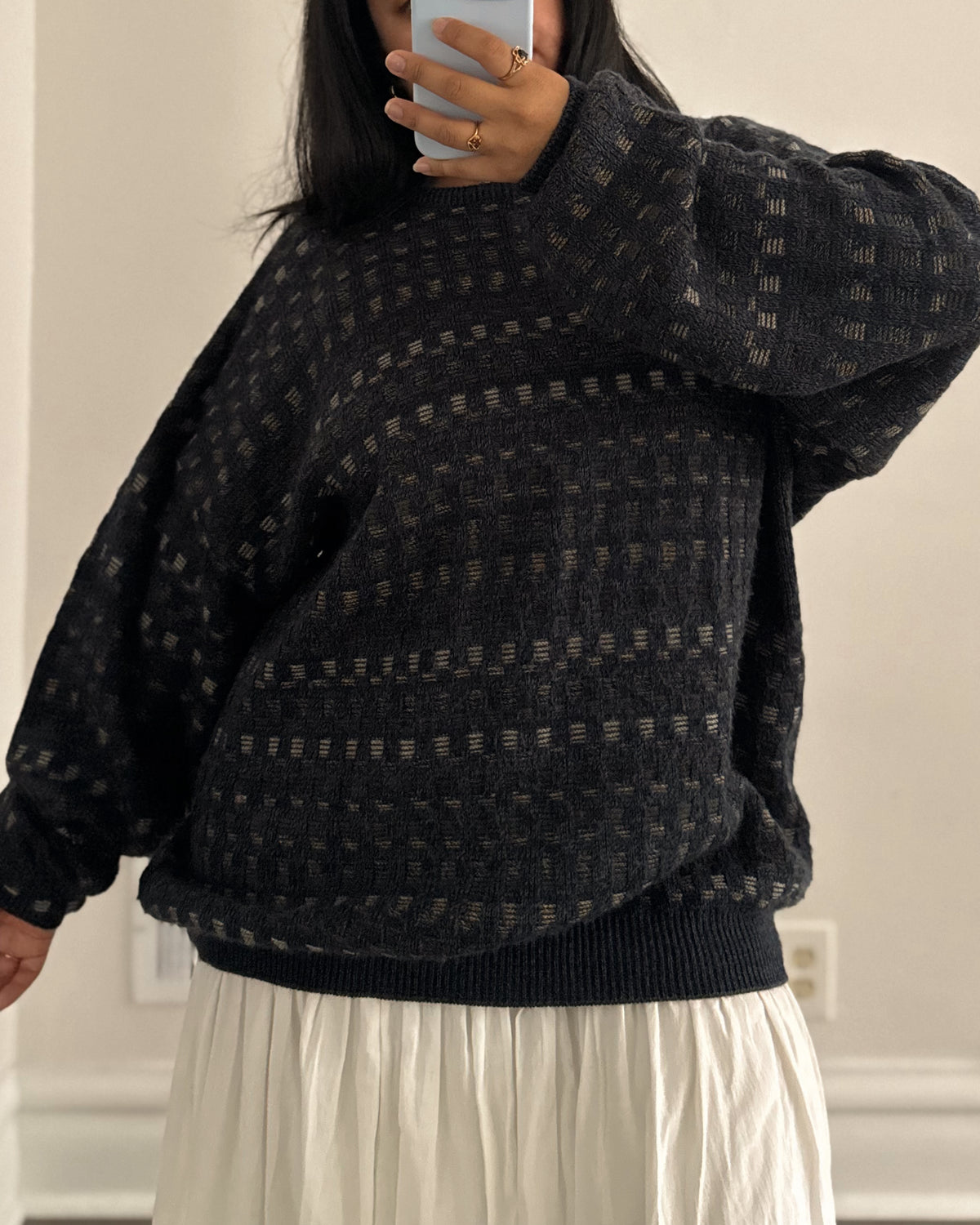 Blue Checkered Knitted Sweater