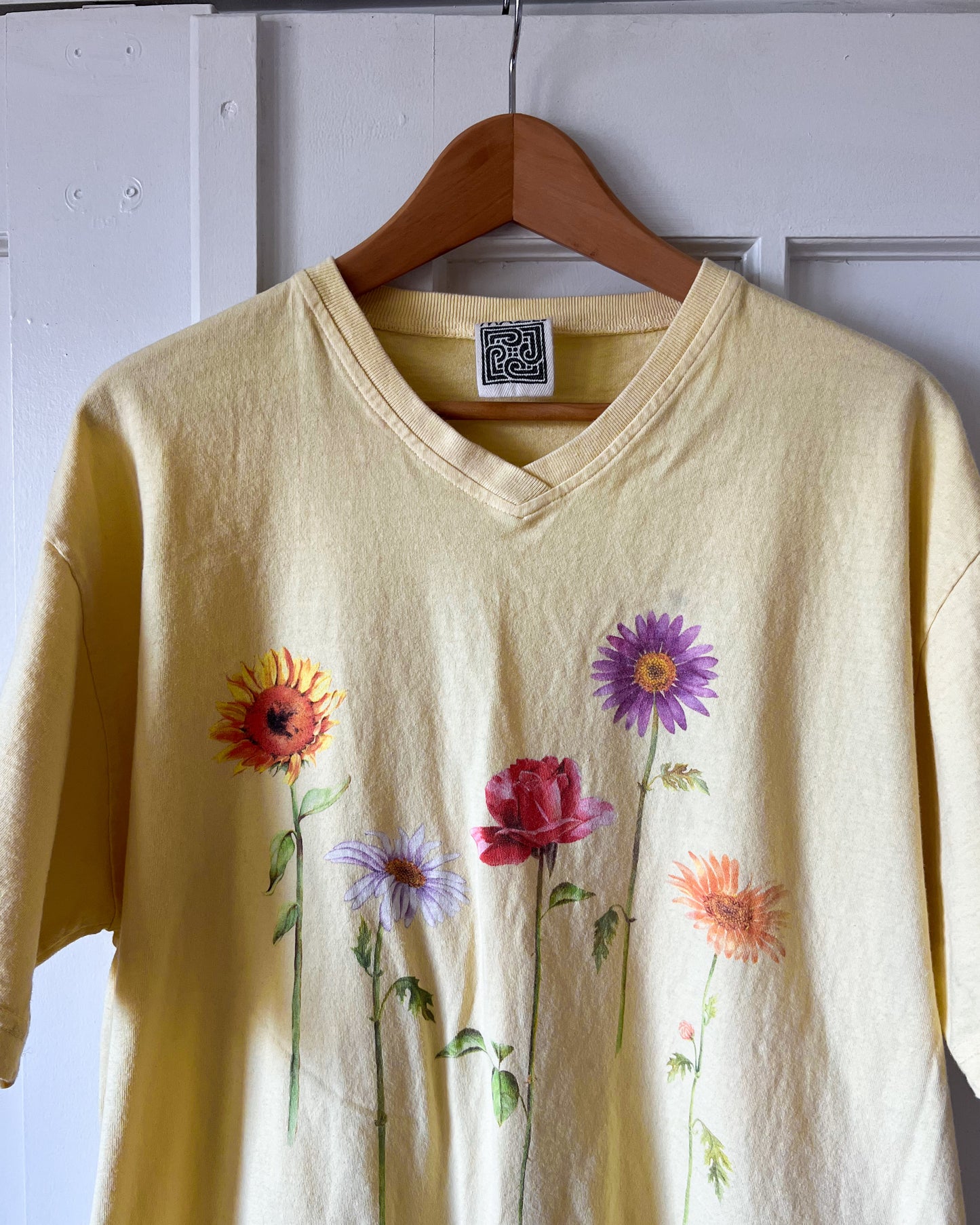 Yellow Floral V Neck T Shirt