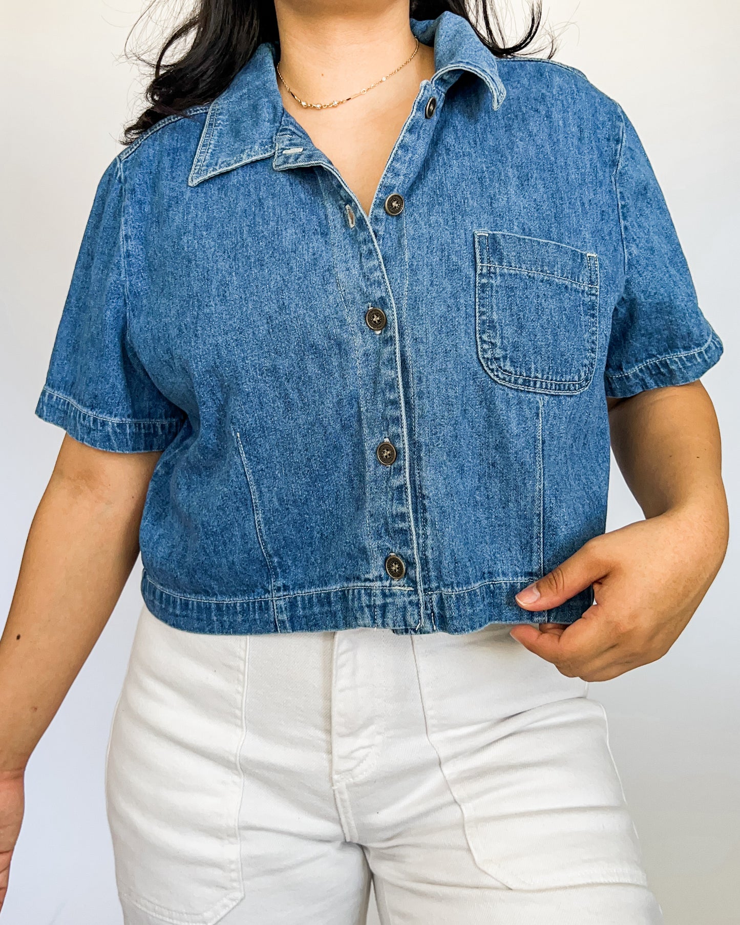 Denim Cropped Button Up
