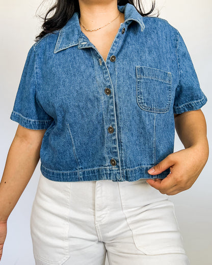 Denim Cropped Button Up