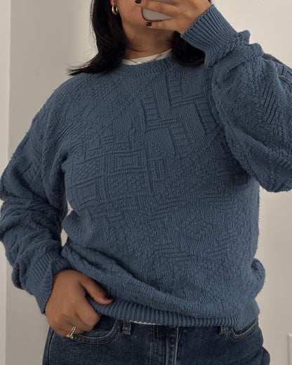 Blue Textured Knitted Sweater