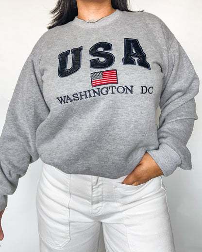 USA Grey Embroidered Crewneck Sweater