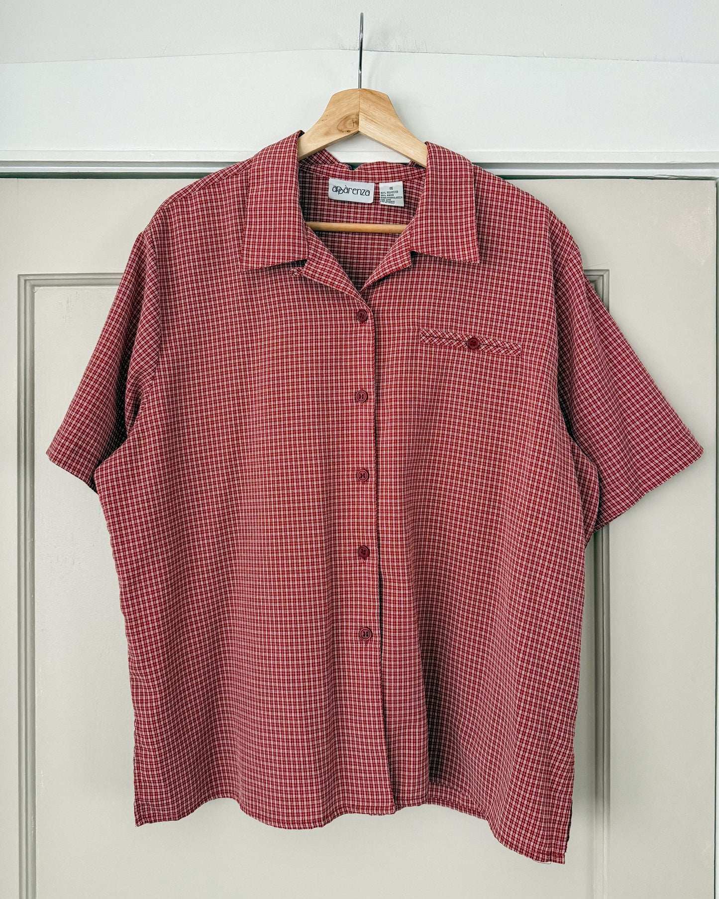 Red Plaid Button Down Short Sleeve Shirt