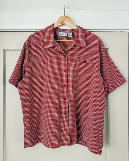 Red Plaid Button Down Short Sleeve Shirt