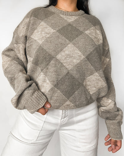 Neutral Diamond Patterned Knitted Sweater