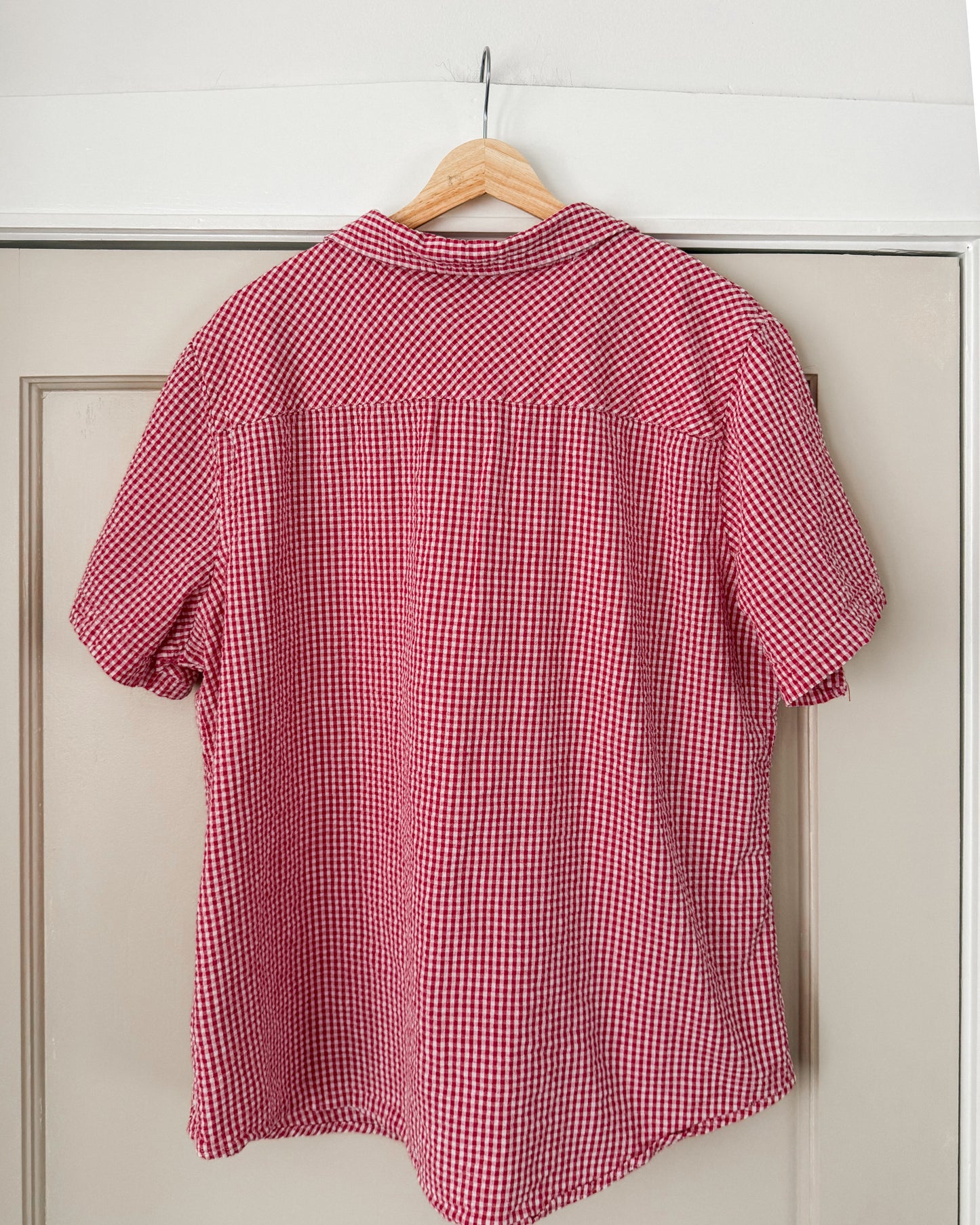 Red Gingham Button Down Short Sleeve Shirt
