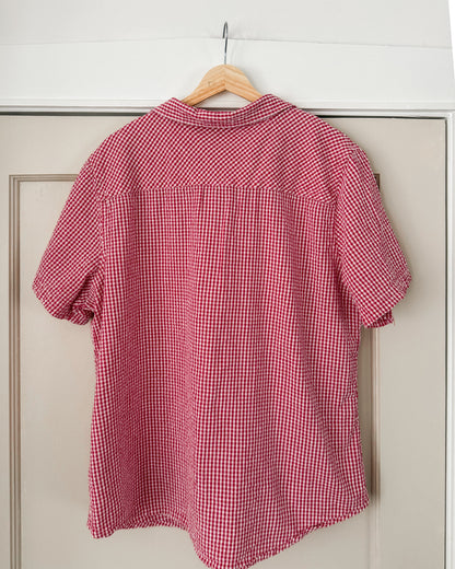 Red Gingham Button Down Short Sleeve Shirt