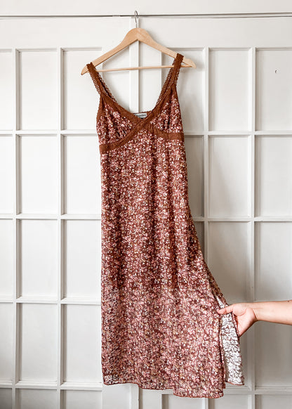 Brown Floral Lace Dress