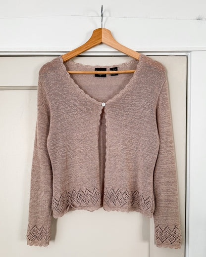 Mesh Cardigan With Scalloped Trim