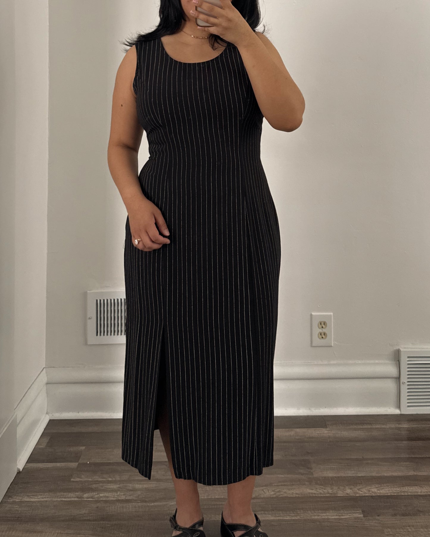 Vintage Black Striped Maxi Dress