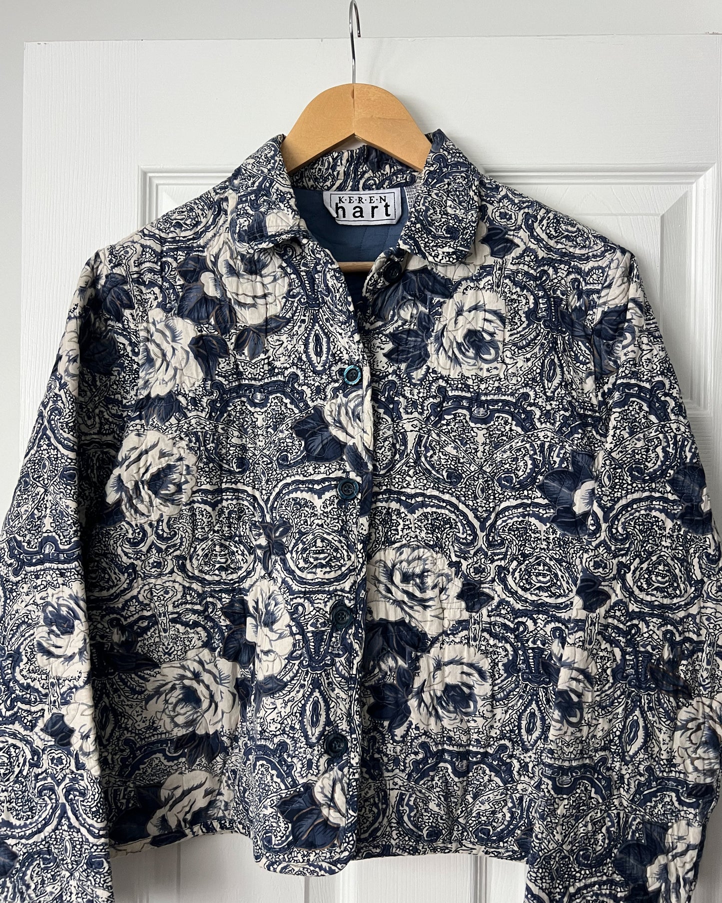 Blue Floral Primted Quilted Jacket