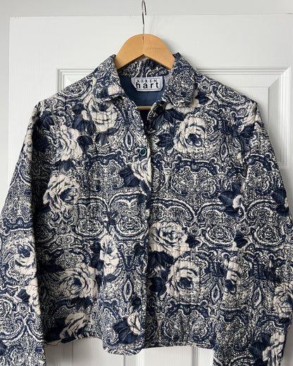 Blue Floral Primted Quilted Jacket