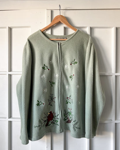 Green Embroidered Fleece Jacket