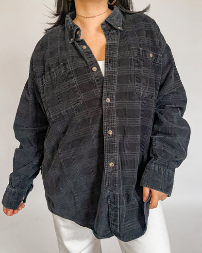 Micro-Corduroy Navy Button Up