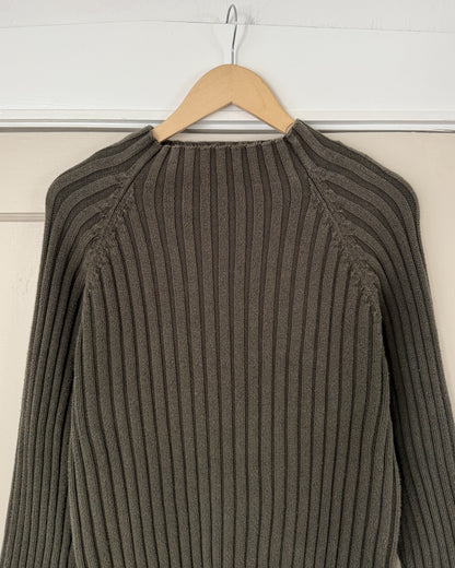 Green Ribbed Mock Neck Sweater