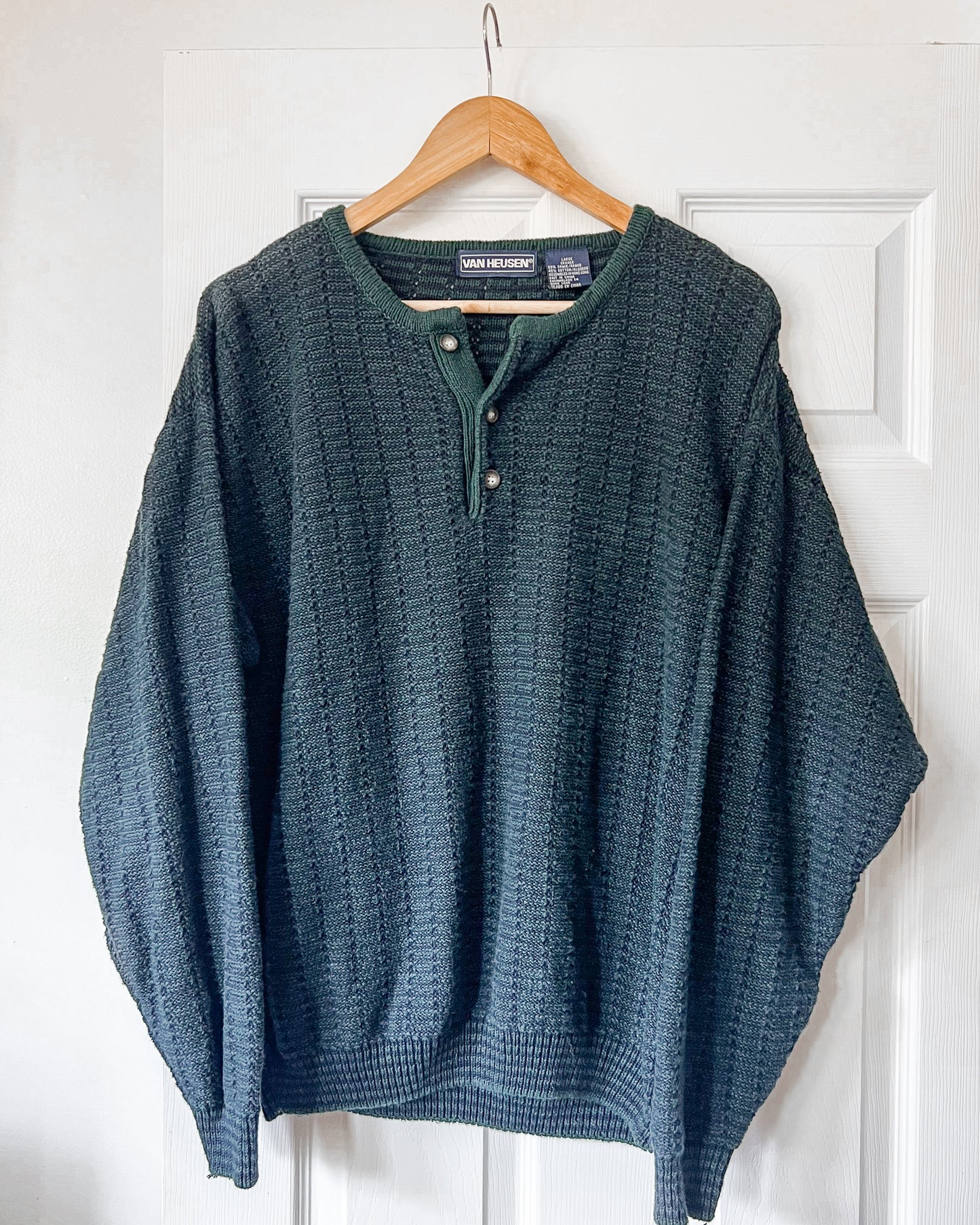 Van Heusen Green Knitted Henley Sweater