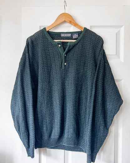 Van Heusen Green Knitted Henley Sweater