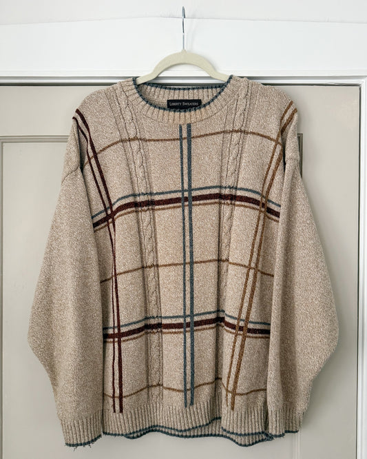 90’s Plaid Cable Knit Sweater