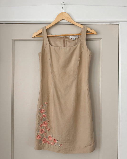 Silk Floral Embroidered Dress