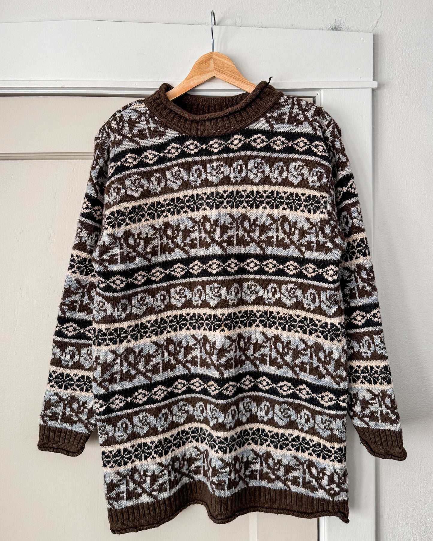 Mock Neck Multi Patterned Knitted Sweater