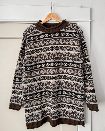 Mock Neck Multi Patterned Knitted Sweater