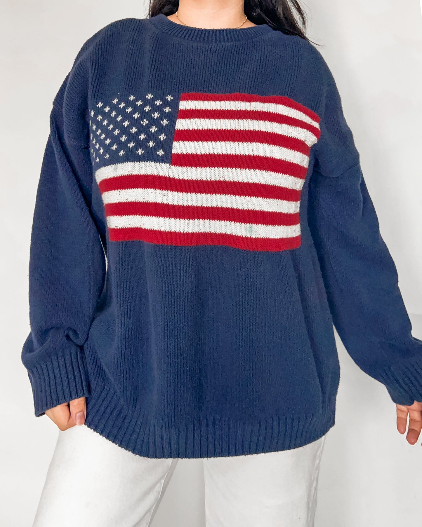 Navy American Flag Graphic Knitted Sweater