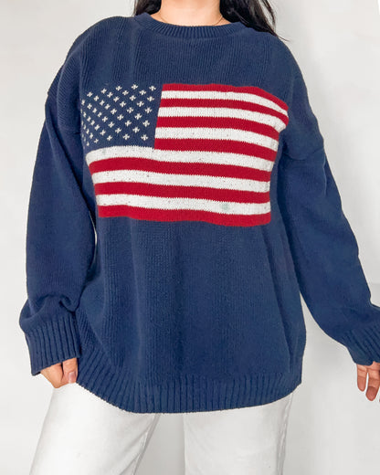 Navy American Flag Graphic Knitted Sweater