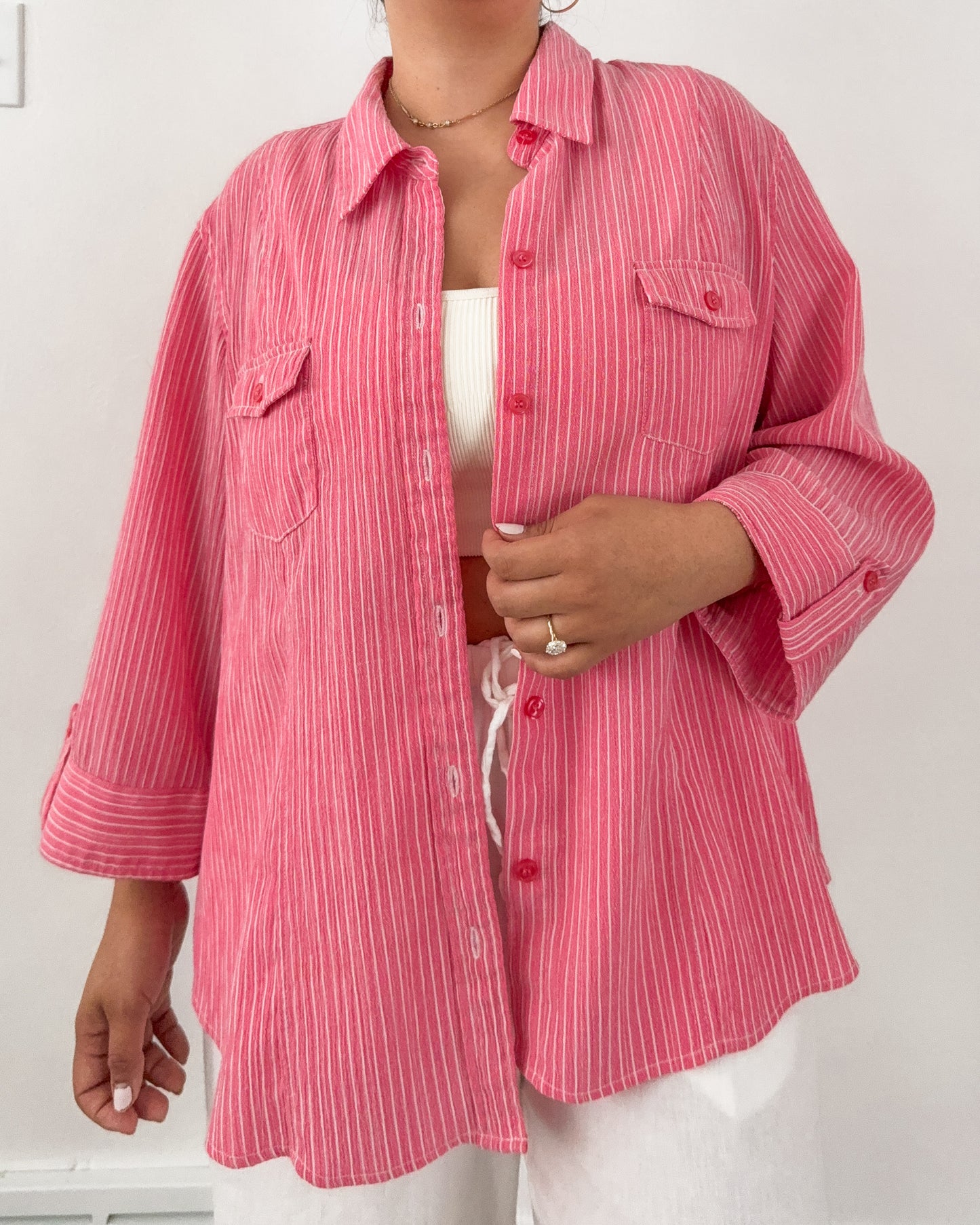 Pink Striped Button Up Shirt